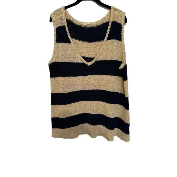 ODDY Women Navy & White Striped Sleeveless V-Neck Pullover Sweater Size 2XL - Picture 2 of 4